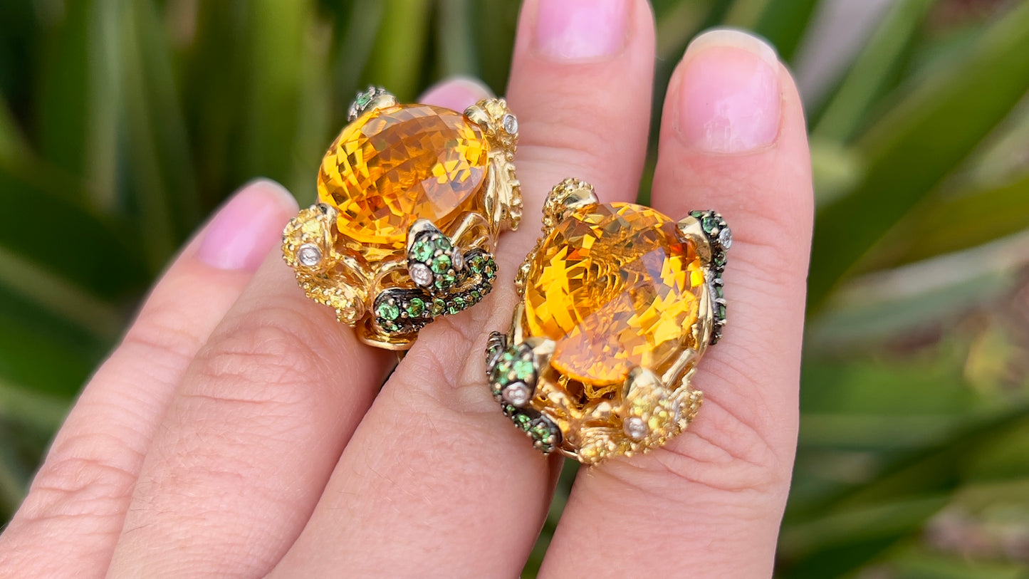 Citrine 48 Carats Total Earrings with Tsavorite , Sapphires and Diamonds 18K Gold