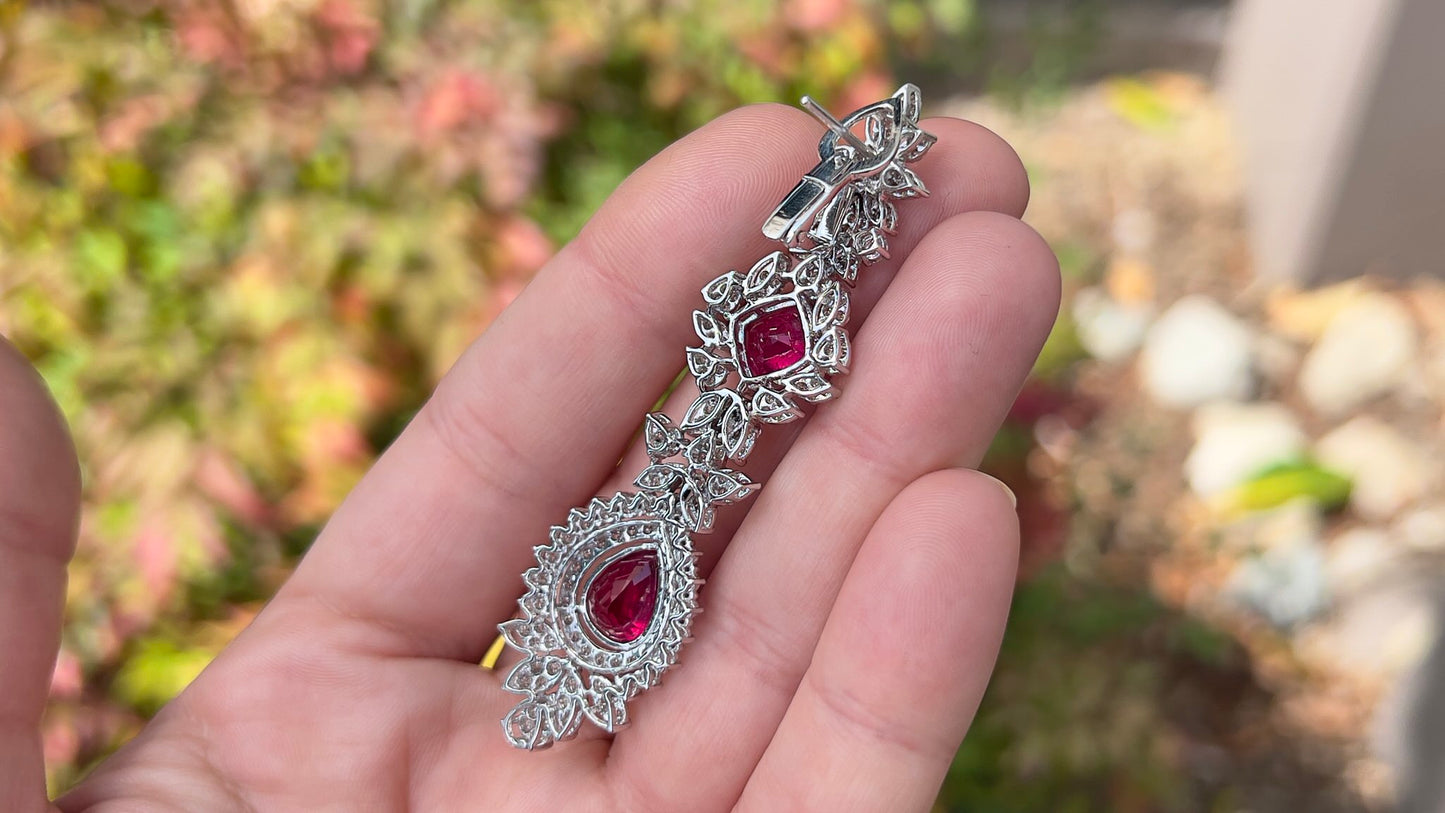 Very Fine Ruby Earrings With Diamonds 18 Carats Total 18K Gold