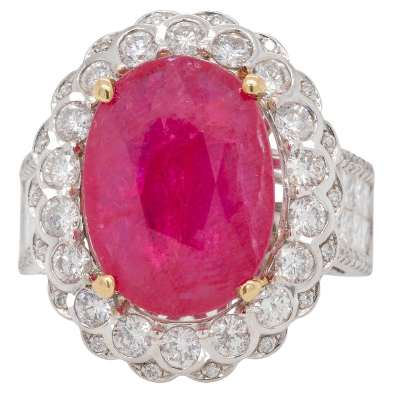 Fine Ruby 7.93 Carat Ring with Diamonds 1.90 Carats Total 18K Gold
