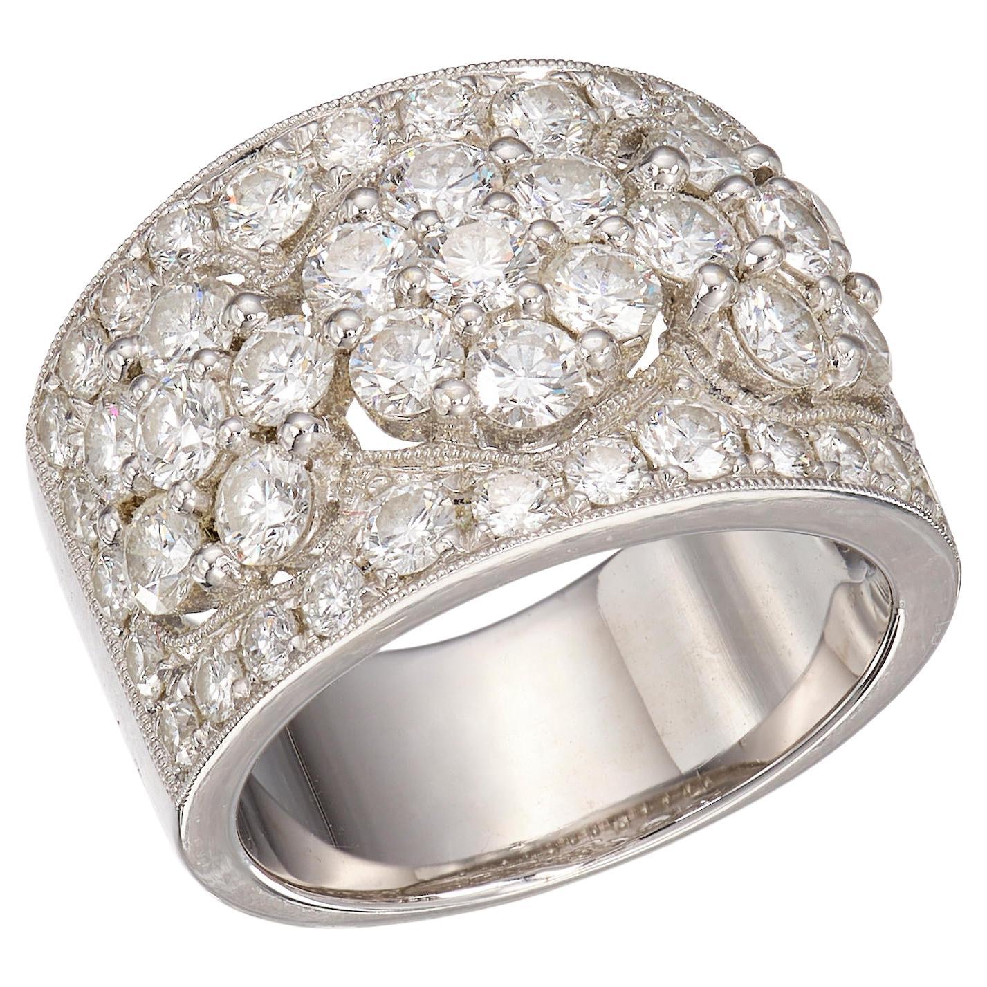 Diamond Floret Ring 1.95 Carats 18K White Gold