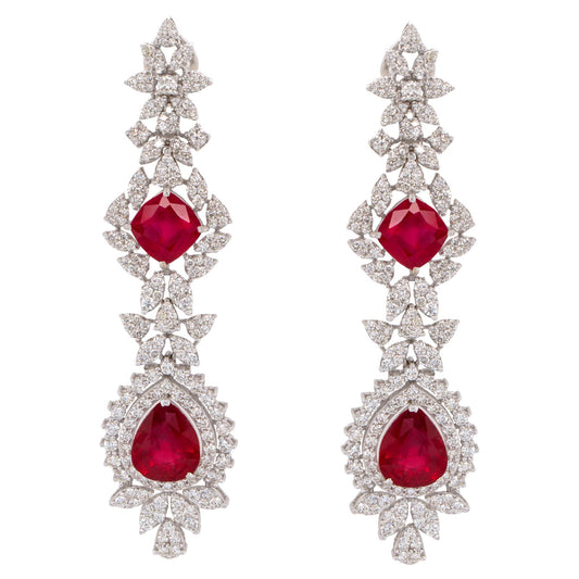 Very Fine Ruby Earrings With Diamonds 18 Carats Total 18K Gold