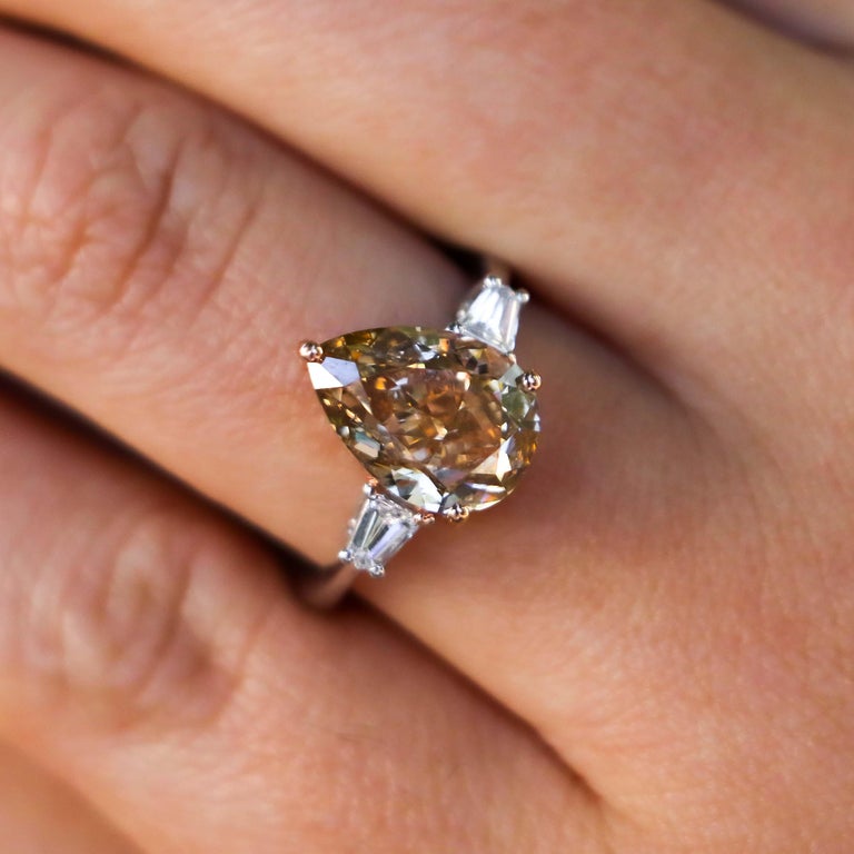 Fancy Brown 5 Carat Diamond Ring Set With Two Tapered Diamonds