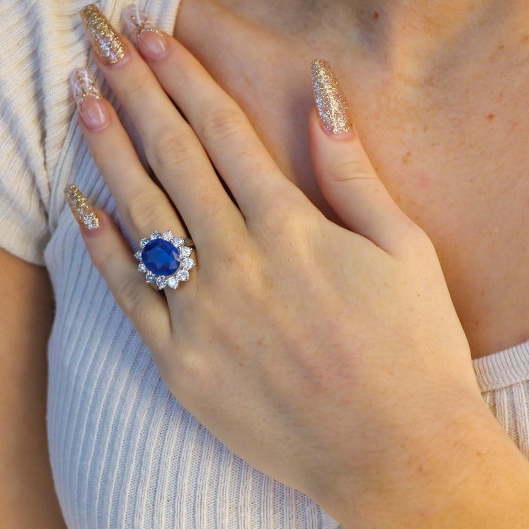 GIA Cerified 8.79 Carat Oval Ceylon Sapphire Ring Set With Diamonds