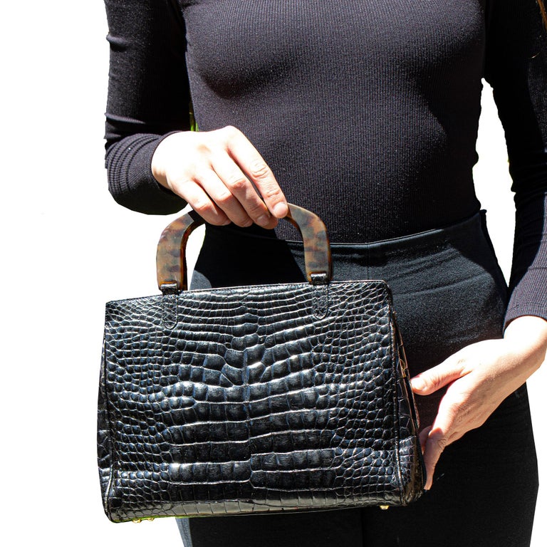 Lana Marks Black Crocodile Handbag