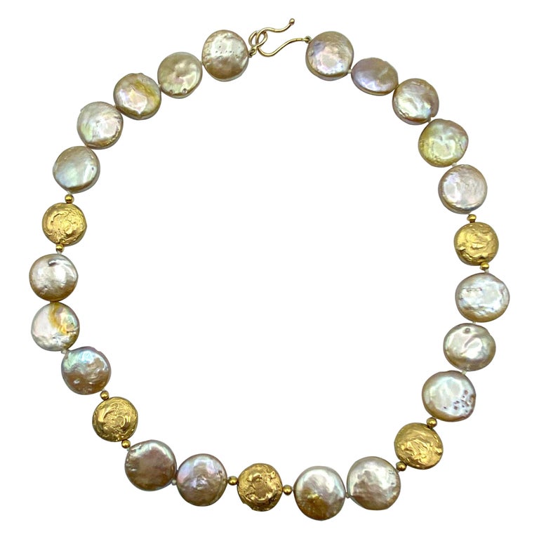 Dime Pearls Necklace 18 Karat Gold