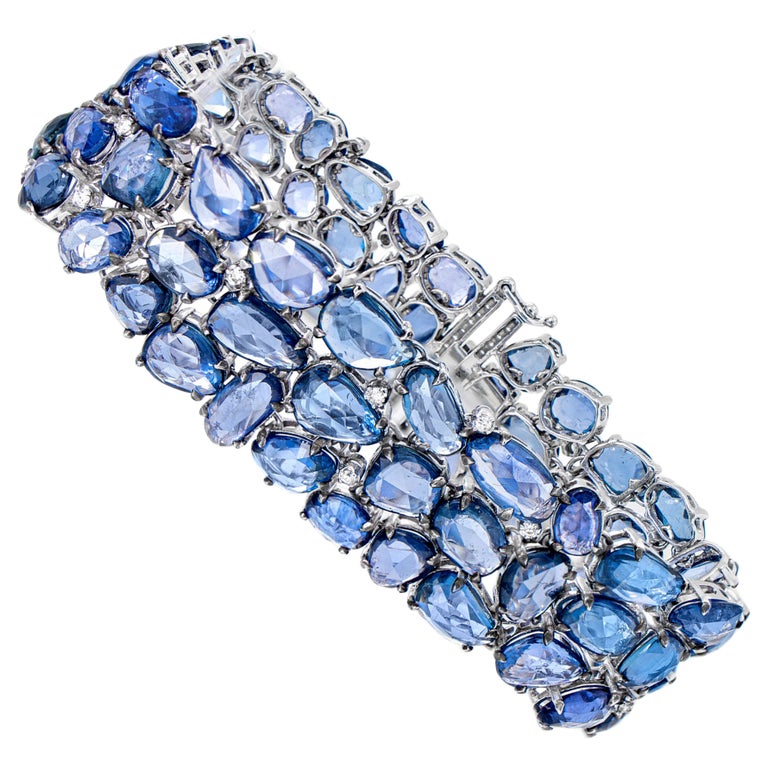 Sapphires Bracelet 61 Carats Total with Diamonds 18K Gold