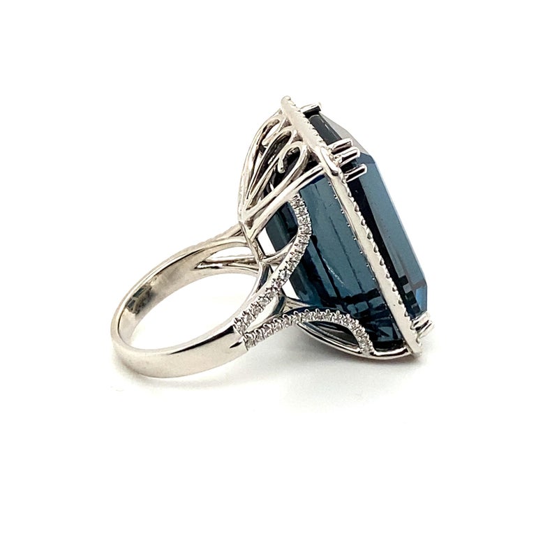 Blue 36+ Carat Indicolite Tourmaline Ring with 2.68 Carats of Diamonds