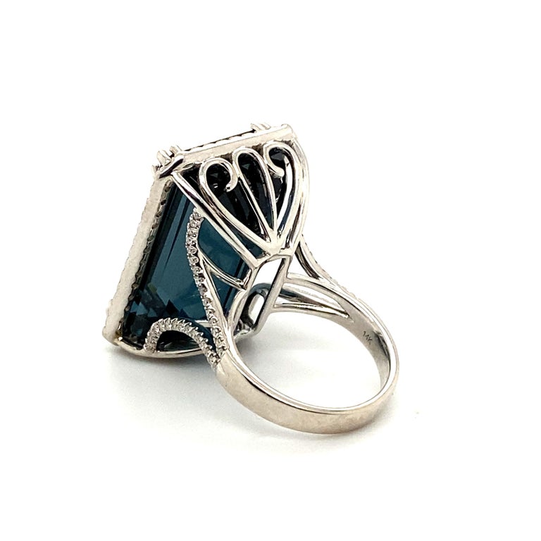 Blue 36+ Carat Indicolite Tourmaline Ring with 2.68 Carats of Diamonds