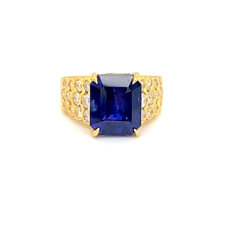 Very Fine 7.07 Carat Blue Sapphire and Diamond Ring