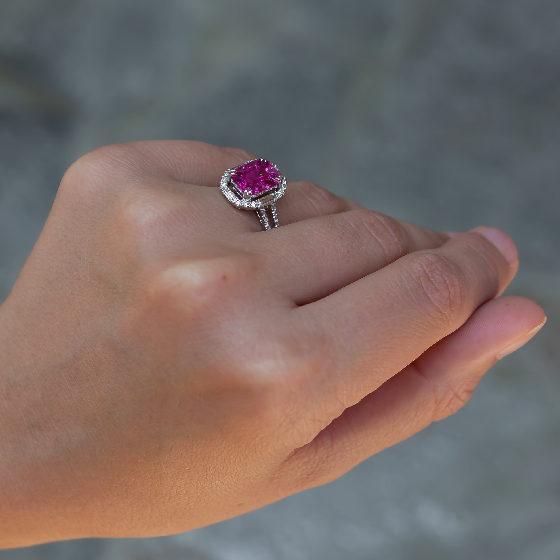Hot Pink Sapphires 1.85 Carats Ring With Diamonds 0.98 Carats from Lux USA on hand photo