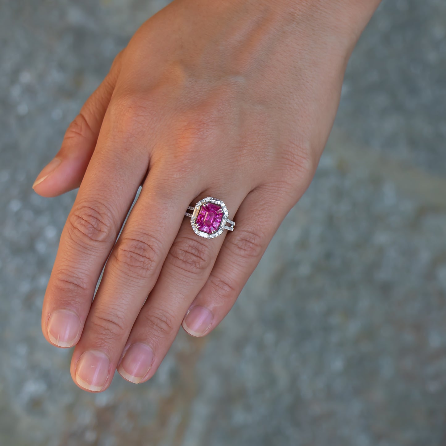 Hot Pink Sapphires 1.85 Carats Ring With Diamonds 0.98 Carats from Lux USA on hand photo