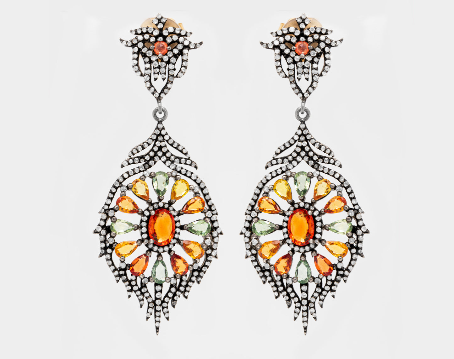 Multi Color Sapphire 8 Carats Total Earrings With Diamonds Silver