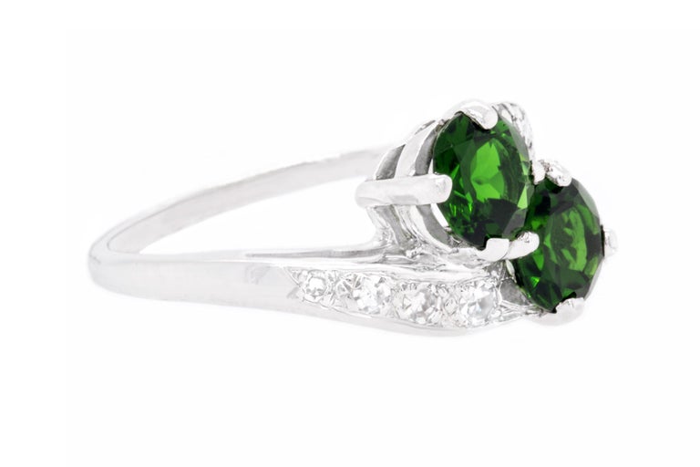 Fine Green 1.50 Carats Tourmalines Ring with Diamonds 0.40 Carats Total 14K Gold