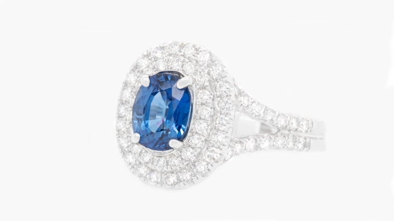 Blue Sapphire Ring 1.33 Carat Set with Diamonds 0.79 Carats Total 18K Gold