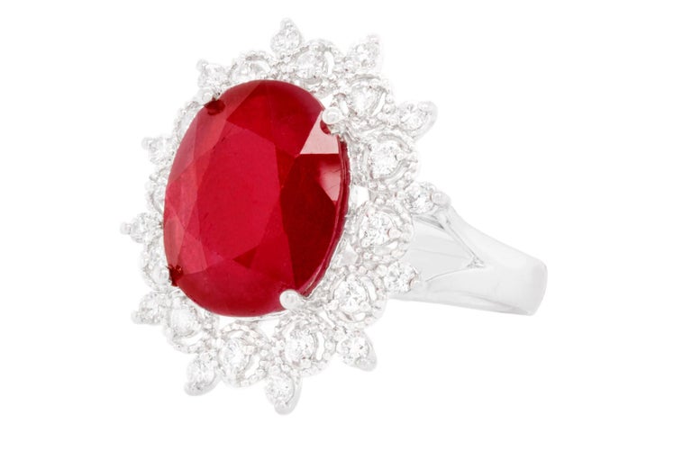 Ruby Ring 8.50 Carat with Diamonds 0.55 Carats Total 18K Gold