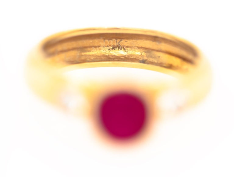 Firy Fine Ruby 1.40 Carat Ring with Two Side Diamonds 18K Yellow Gold