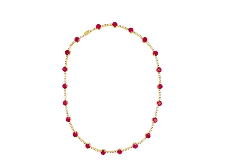 Ruby 25.10 Carats Necklace With  2.48 Carats of Diamonds 18K Gold