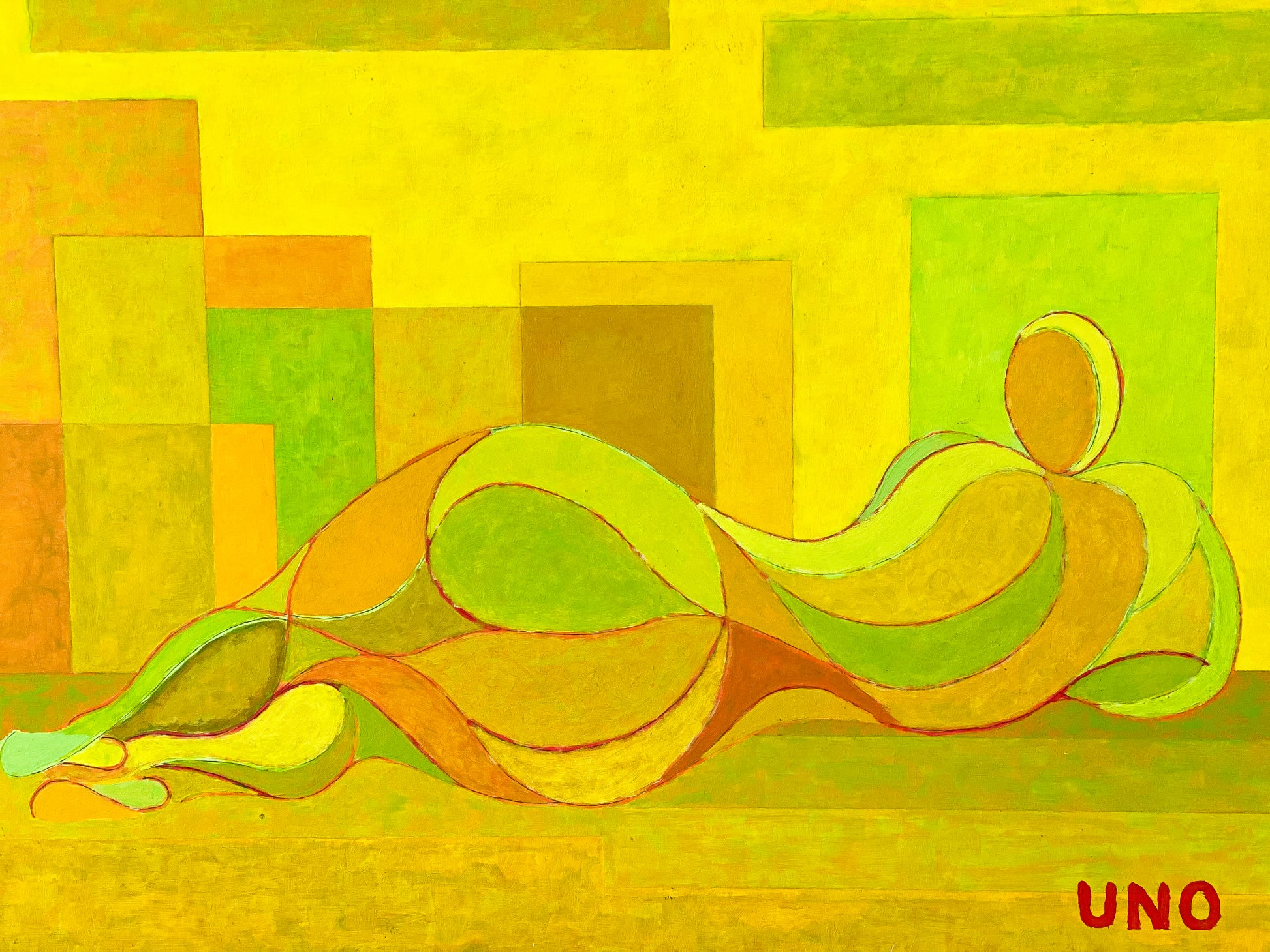 Abstract Color Blocked Natural Woman Laying Painting by UNO