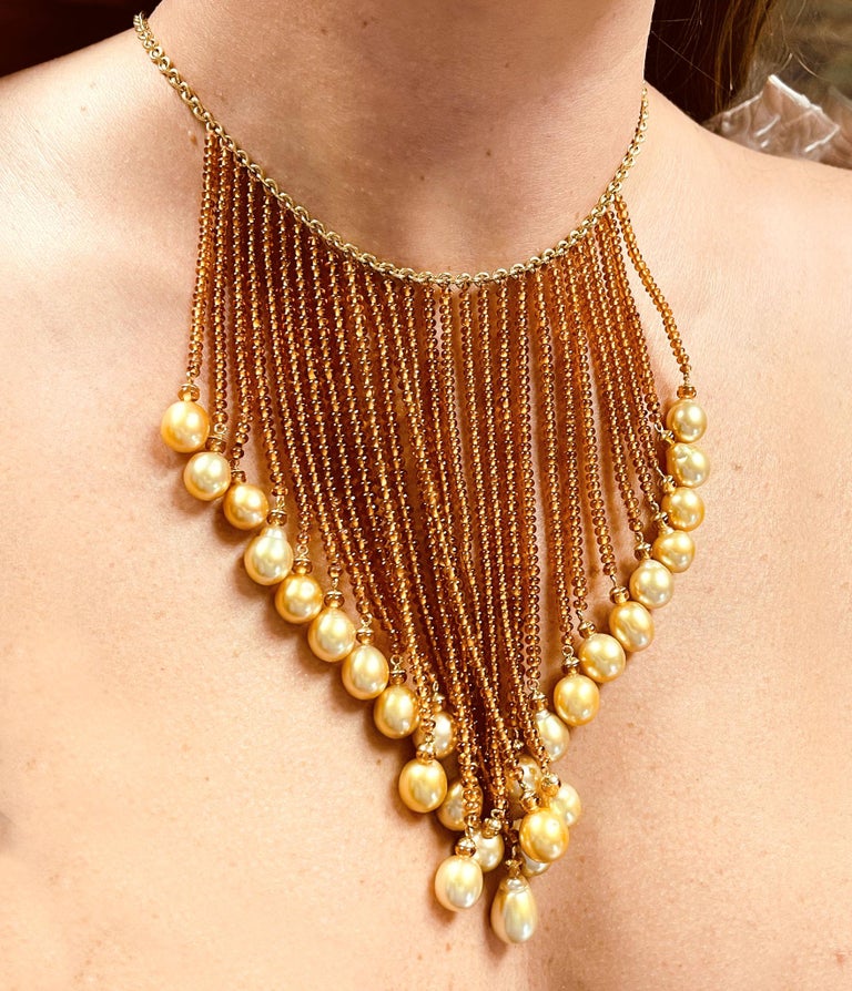 South Sea Pearl Necklace Set with Citrine 18K Gold