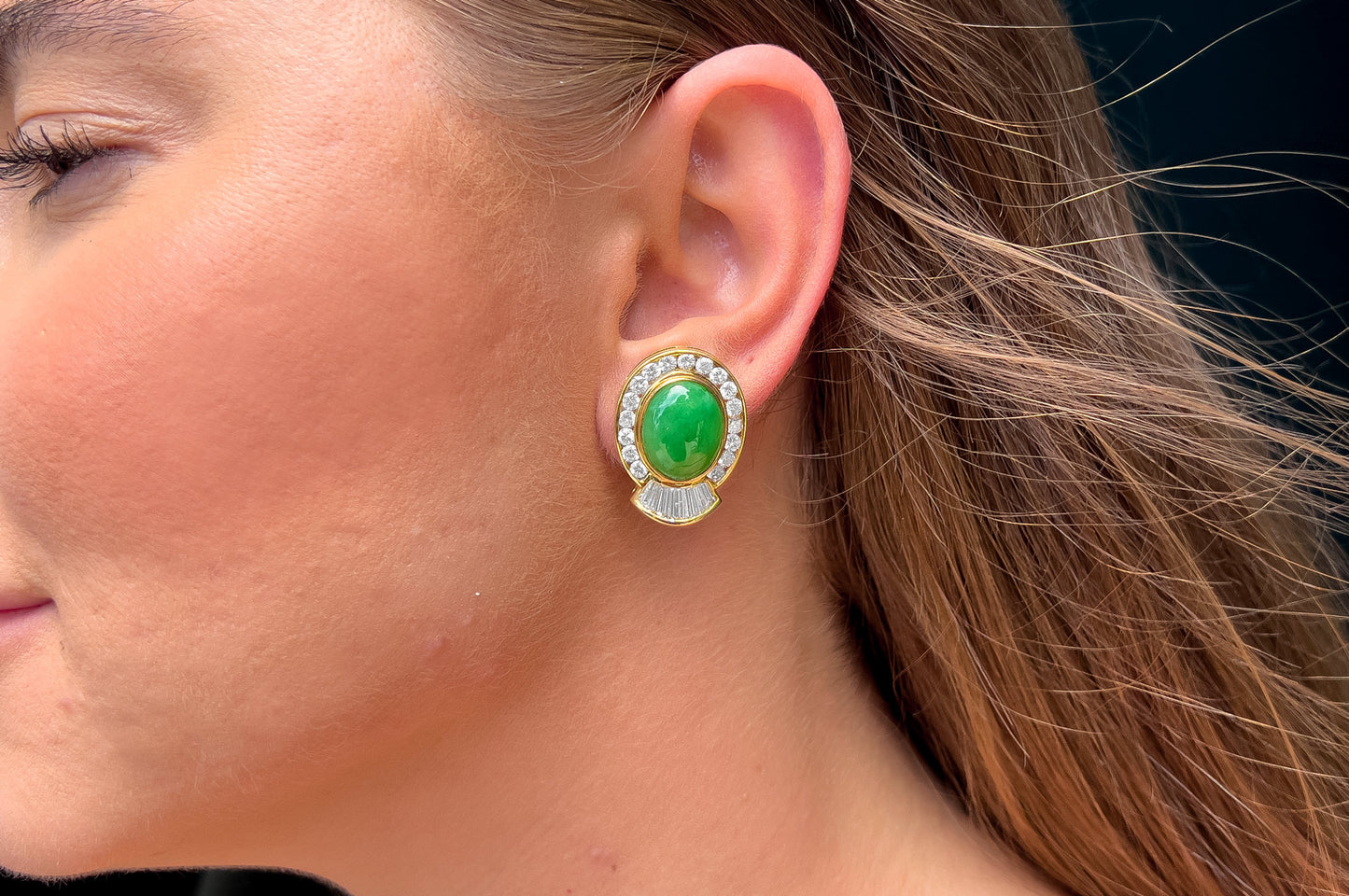 GIA Certified Jade Earrings With Diamonds 5.80 Carats Total 18K Gold
