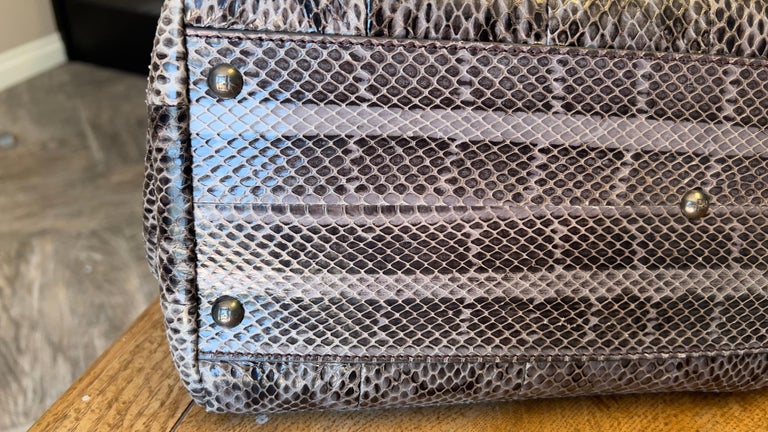 Fendi Iconic Peekaboo Stone Gray Leather Skin Tote Handbag