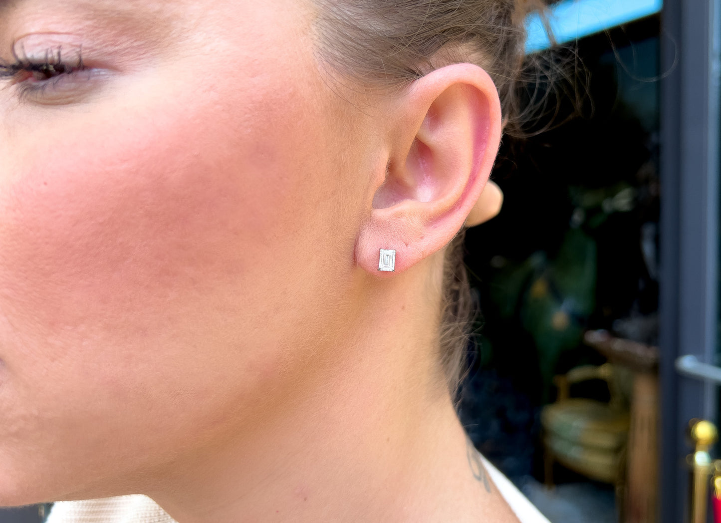 Emerald Cut Diamond 1.26 Carats Total Stud Earrings 18K Gold