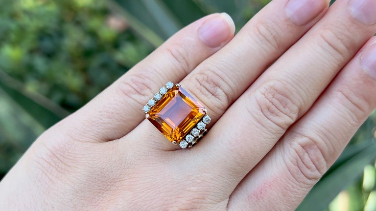 Citrine 12 Carat Ring with Diamonds 0.30 Carats Total 14k Gold