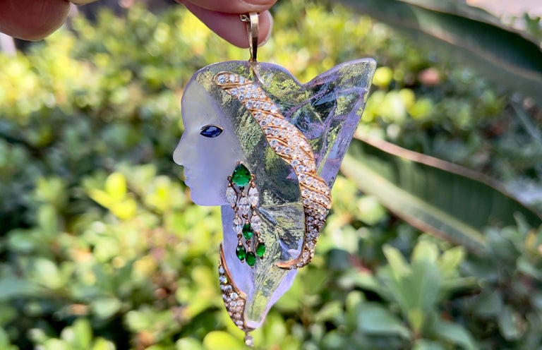 Color Change Hand-Carved by Suzanne 'Regan' Pascal Pendant with Diamonds