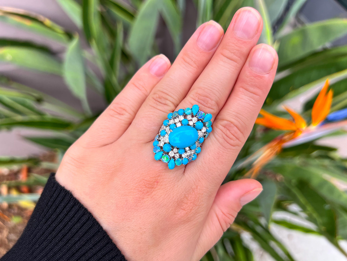 Turquoise Ring With Opal and Diamonds 18K Gold