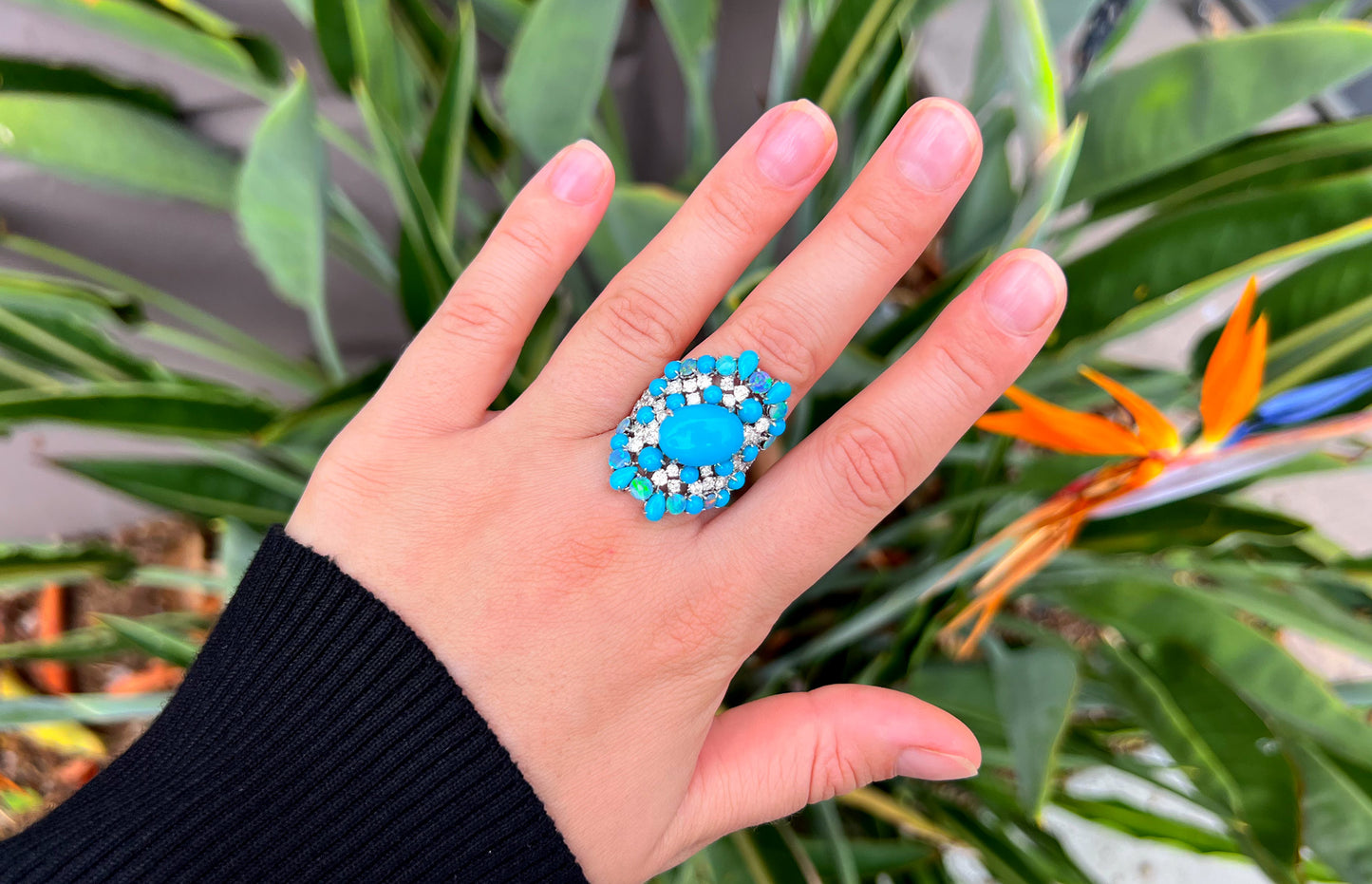 Turquoise Ring With Opal and Diamonds 18K Gold