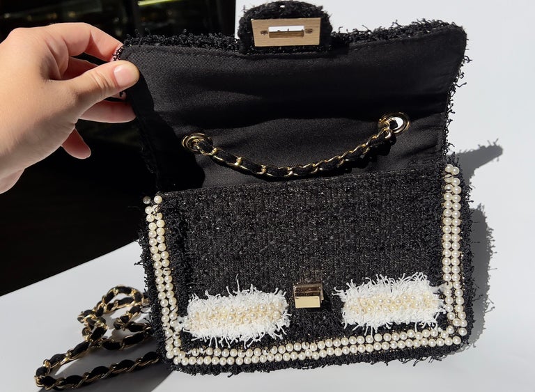 Black & White Faux Pearl Woven Crossbody Bag
