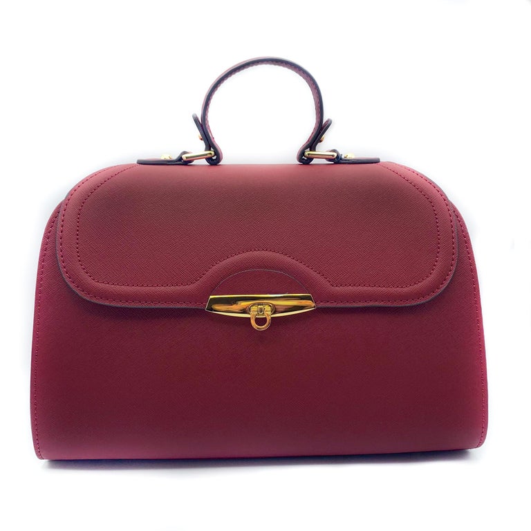 Angelina Satchel In Cranberry - Saffiano Leather Handbag