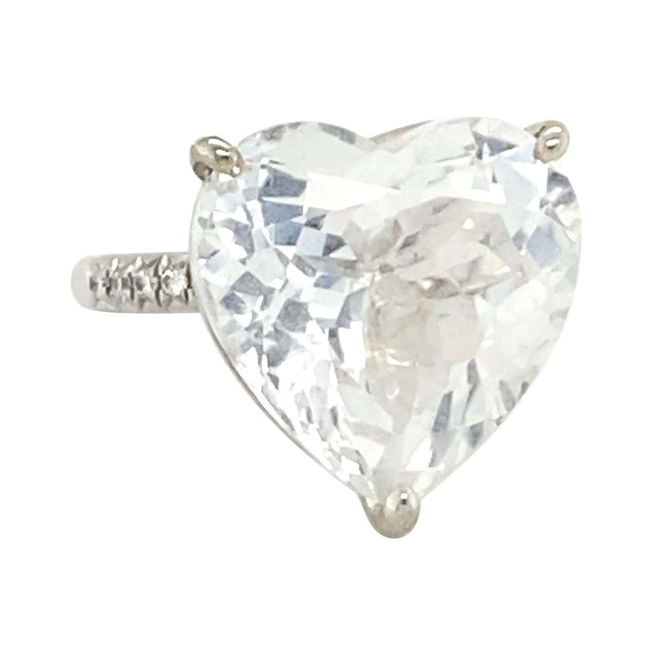 16.34 Carat Heart Shaped White Topaz Ring with .12 Carats of Diamonds
