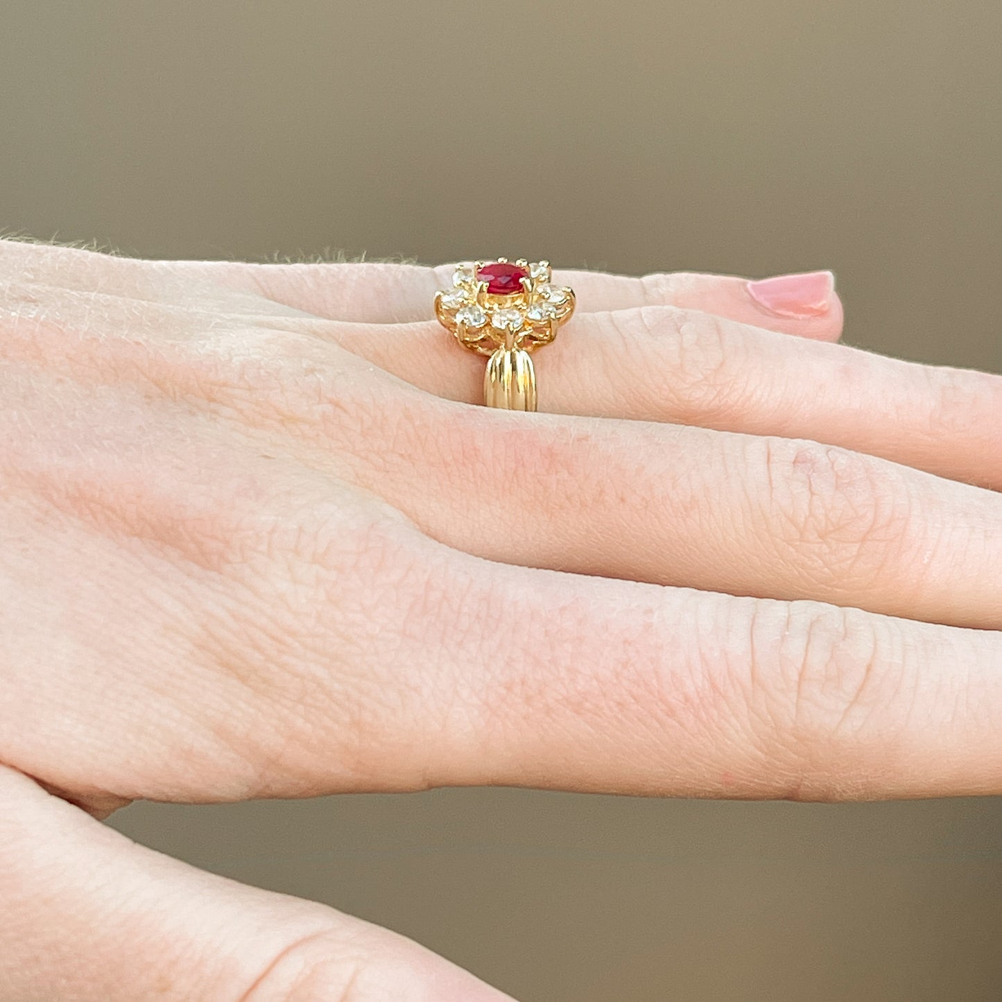 Ruby Center and Diamond Yellow Gold Ring