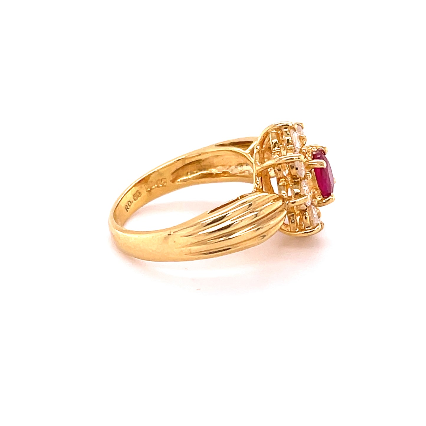 Ruby Center and Diamond Yellow Gold Ring