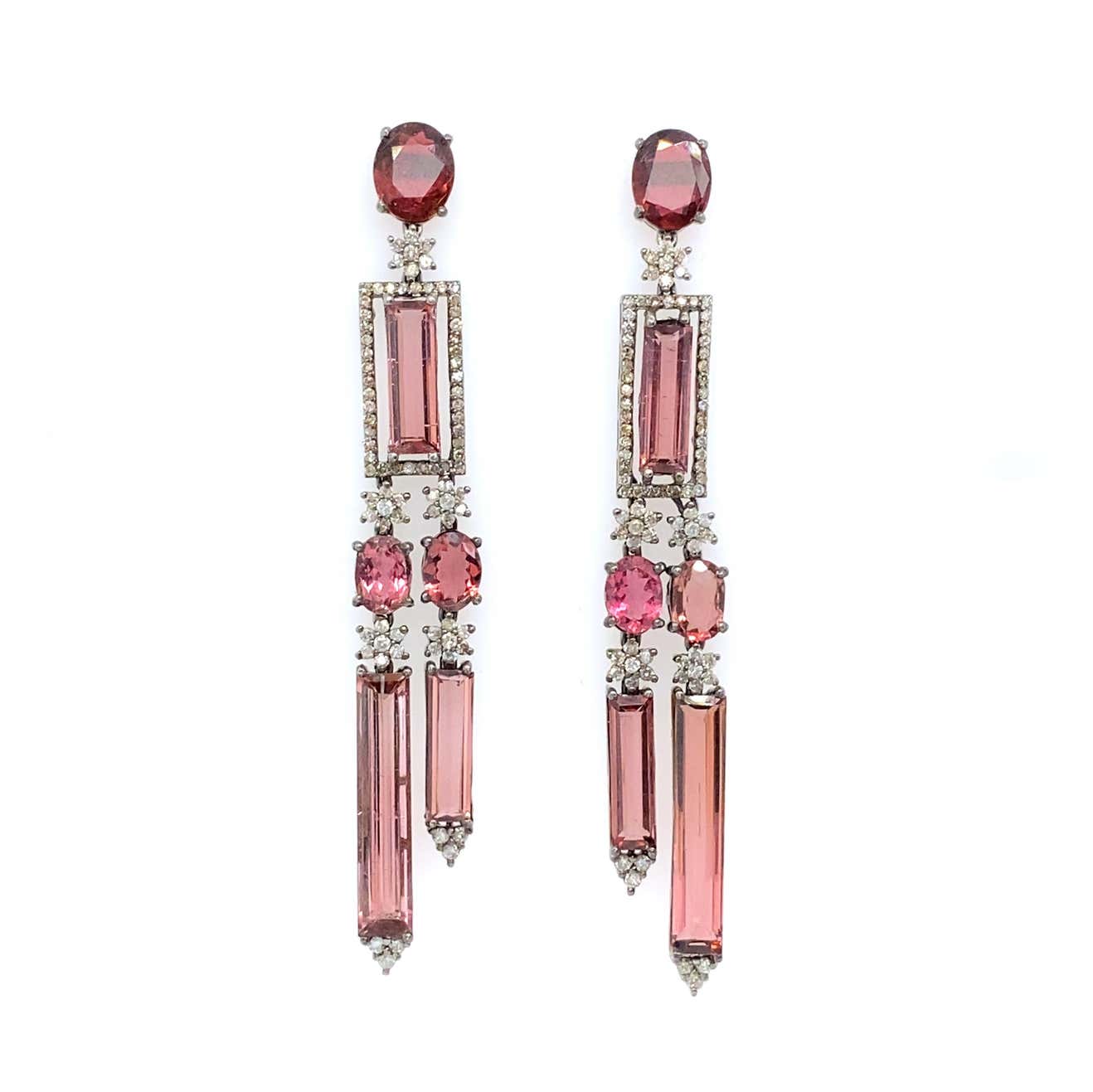 Pink Tourmaline Earrings with Diamonds