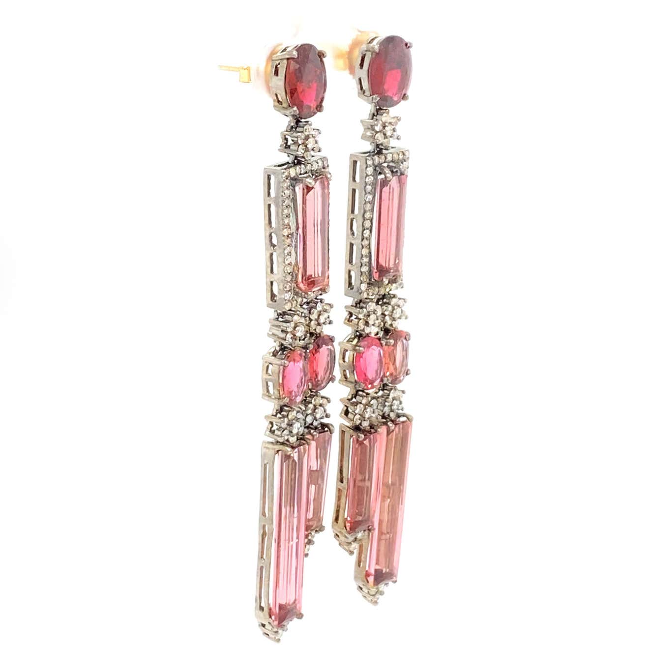 Pink Tourmaline Earrings with Diamonds
