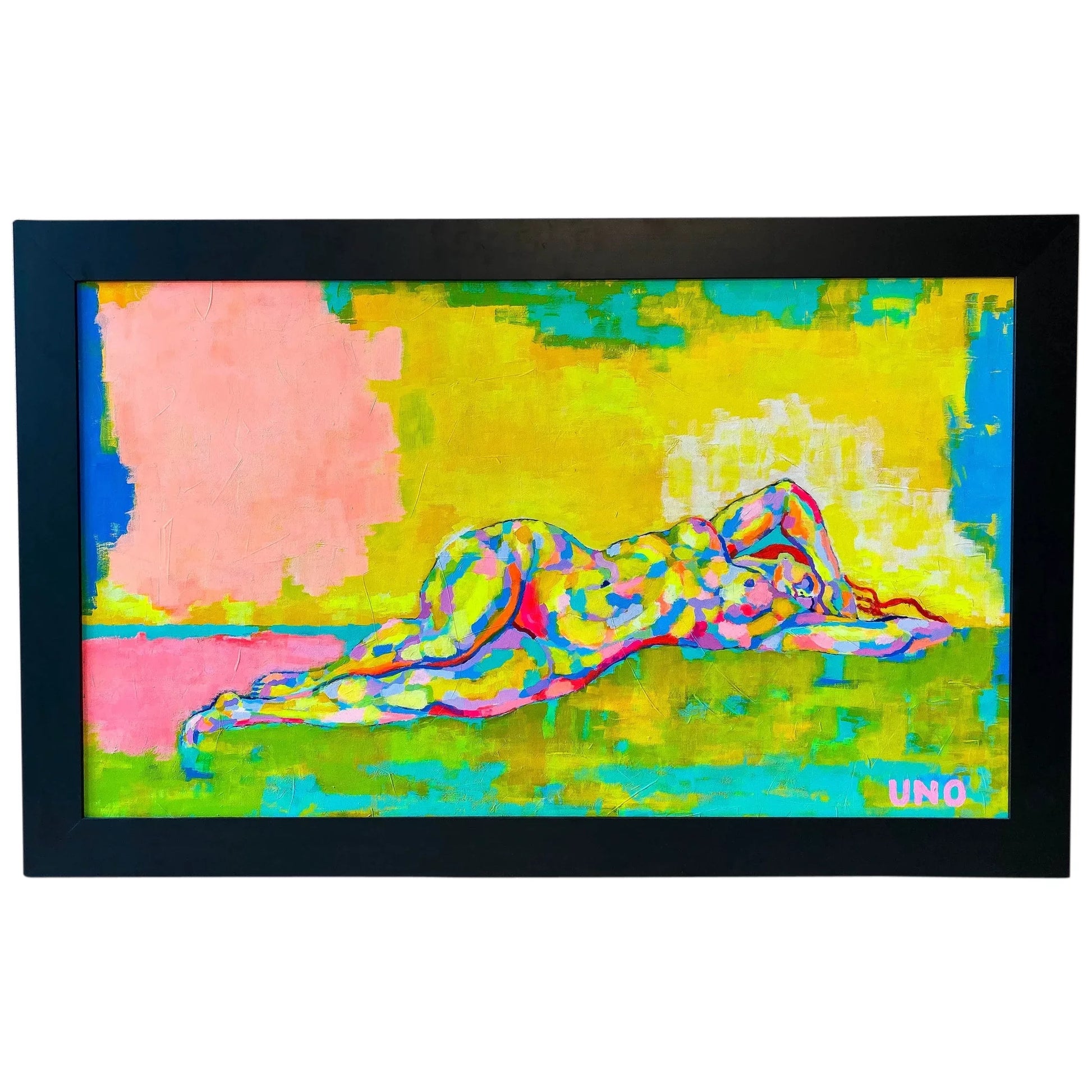 Stunning Framed Abstract Painting of Sleeping Woman by Contemporary artist UNO