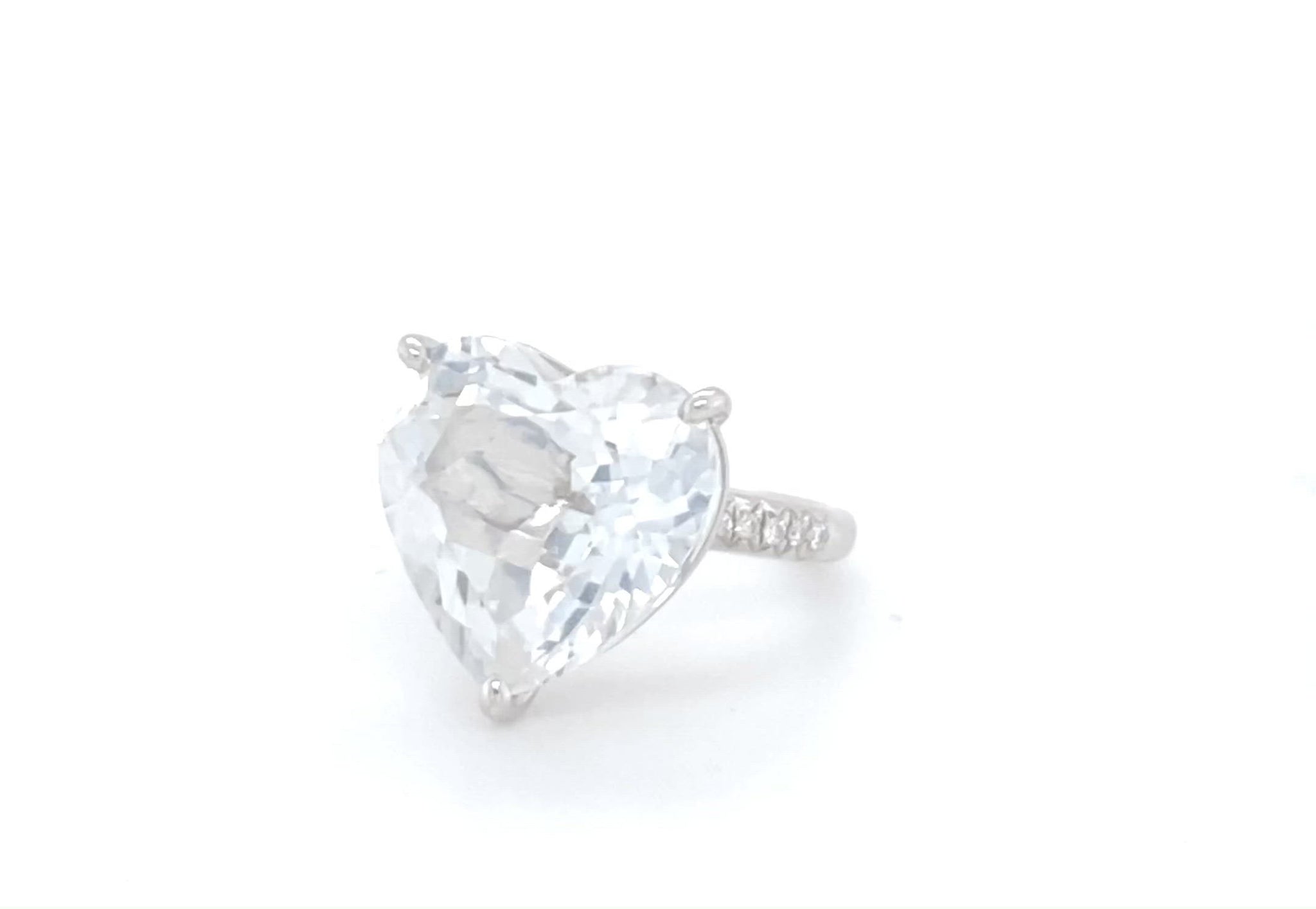 16.34 Carat Heart Shaped White Topaz Ring with .12 Carats of Diamonds