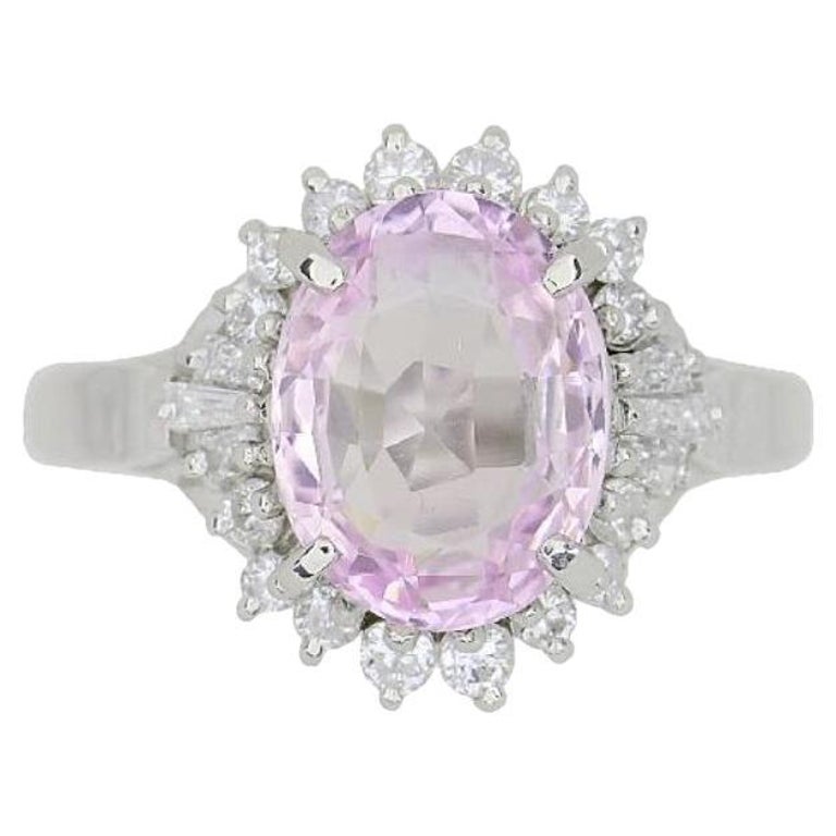GIA Certified 3.04 Carat Natural Pink Sapphire Ring Set With Diamonds Platinum