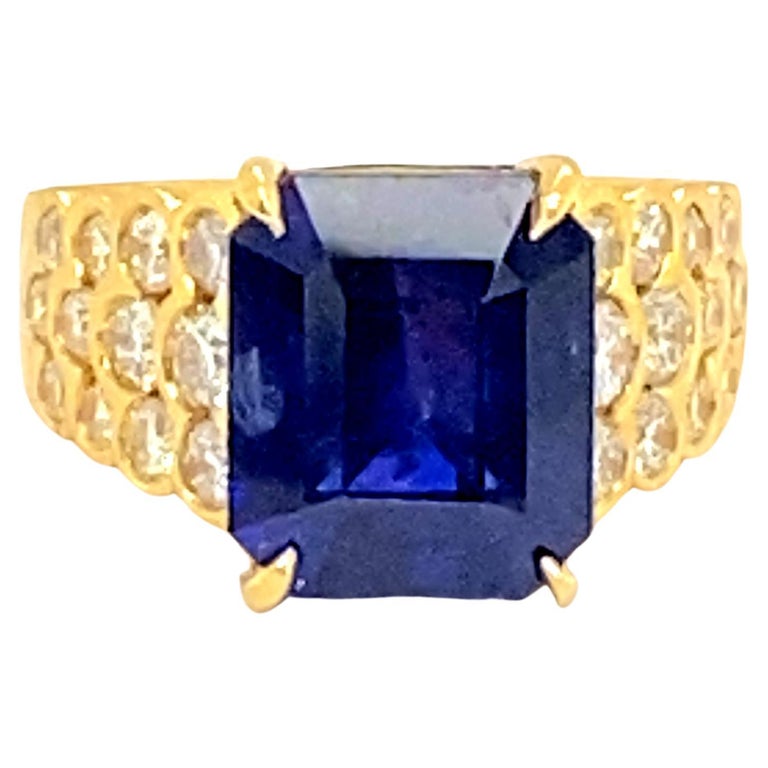 Very Fine 7.07 Carat Blue Sapphire and Diamond Ring