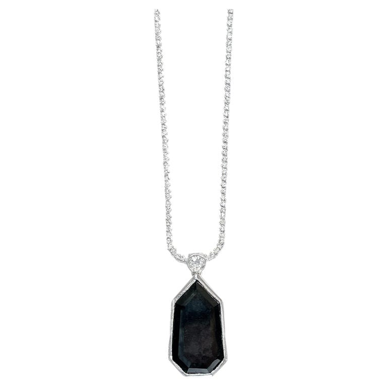 Black 24.50 Carat Diamond Pendant with Diamond Necklace 4.80 Carats Total