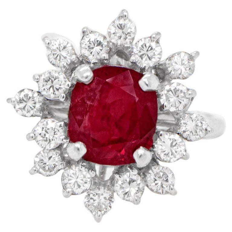 Very Fine Ruby 2.50 Carat Ring With Diamond Halo 14K Gold