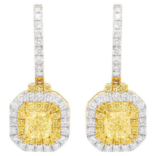 Canary Diamond Earrings With Double Halo 18K Gold