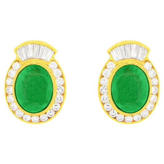 GIA Certified Jade Earrings With Diamonds 5.80 Carats Total 18K Gold