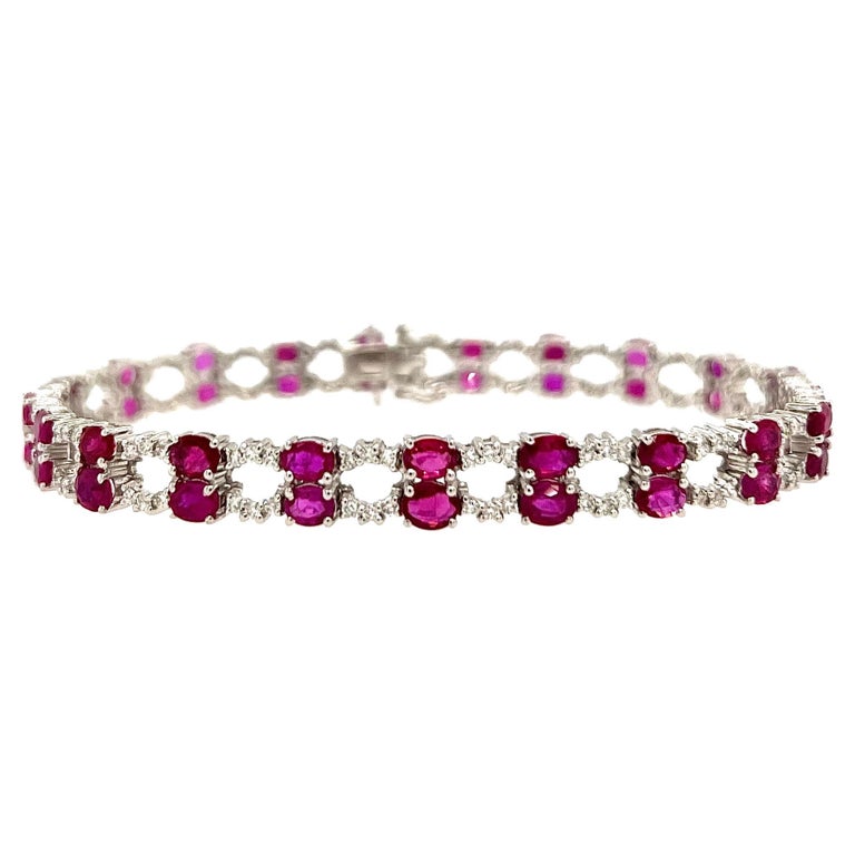 Fine Ruby Bracelet with Canary and White Diamonds 59 Carats Total 18K Gold