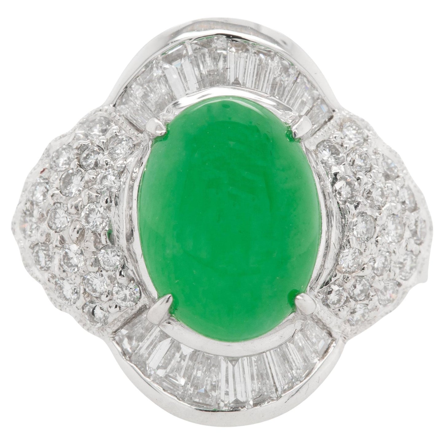 Imperial Jade Ring With Diamonds 1.20 Carats Total 18K Gold